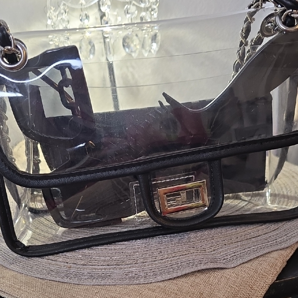 Black Transparent Shoulder Bag with Chain Strap - Picture 8 of 9